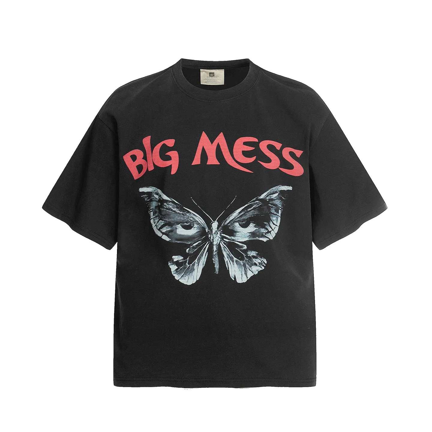 VT9248 P140💰 SAINT Michael "Butterfly Grimace" punk style printed retro washed distressed short-sleeved T-shirt Small neckline design White ink digital direct printing High street retro heavy distressed washed Vintage short sleeves Size: S M L XL